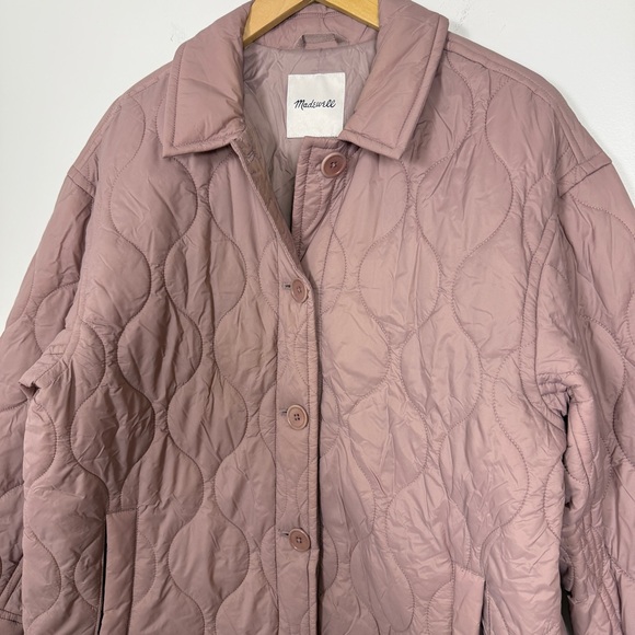 Madewell Quilted Airpuff Shirt Jacket PrimaLoft Mauve Pink Size L Women’s Cozy - Picture 5 of 10